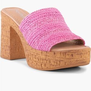 Seychelles Pink Applause Raffia Platform Sandals Women Size 8